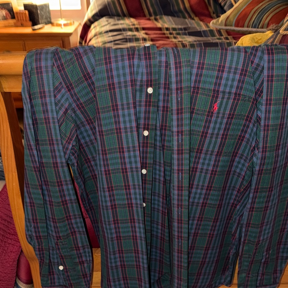 Polo by Ralph Lauren Men's Green and Blue Plaid Shirt